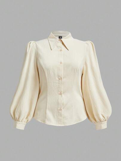 Vintamour 大码女式复古衬衫，杏色长袖纽扣衬衫，复古上衣，秋季女装，大码女式秋季服装，户外服装