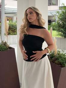 Jeta Ari Solid Open Back Halter Neck Tee - Black - View 1