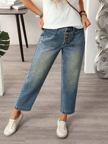 EMERY ROSE Women's Casual Washed Tapered Leg Jeans - Blue - View 5