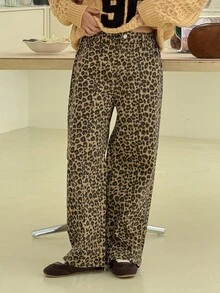 DAZY 女童豹纹牛仔裤 - 棕色 - 查看 6