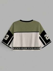 Slaydiva 女士休闲V领宽松短款5/8袖网眼T恤，适合夏季，适合运动比赛 - 彩色 - 查看 2