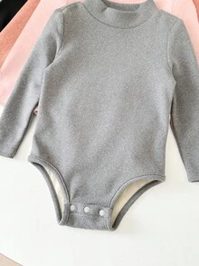 SHEIN LMoss Kids LMoss 女婴 4 件套 新生儿女婴可爱针织纯色高领长袖连体衣，适合秋冬季节穿着 - 彩色 - 查看 3