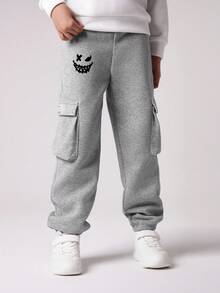 SHEIN Young Boy Casual Versatile Graphic Print Cargo Sweatpants Fall Winter
