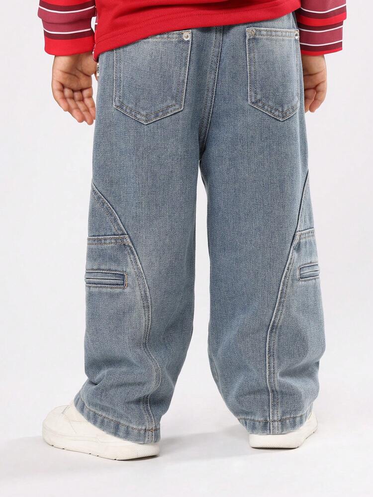 Pull On Baggy Jeans With Curved Seam Detail
