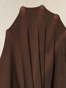 Elaquor 大码女式优雅纯色荷叶边喇叭袖上衣 - 咖啡棕 - 查看 8