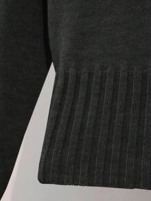 Franclia Women's Minimalist Fashion Collar Bowknot Open Shoulder Long Sleeve Solid Color Knit Pullover Sweater - Black - View 3