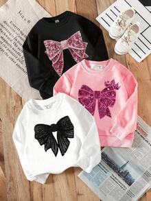 年轻女孩休闲时尚创意蝴蝶结可爱图案印花圆领卫衣，年轻女孩街头风格秋季服装，秋冬 - 彩色 - 查看 4