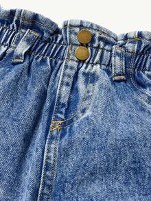 Cozy Pixies 女婴夏季波西米亚风可爱荷叶边腰部宽松柔软牛仔裤，卷起下摆 - 中等水洗藍 - 查看 4