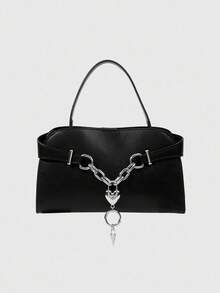 ROMWE Grunge Punk Women's Solid Color Chain Decor Shoulder Bag - Black - View 1