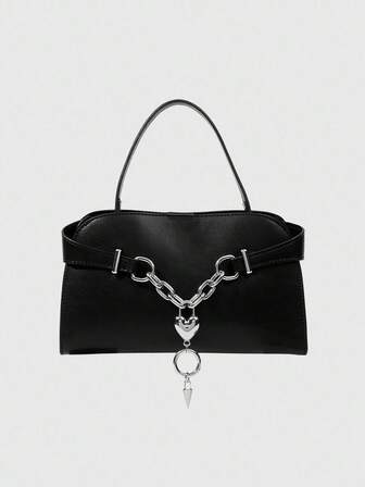 Grunge Punk Women's Solid Color Chain Decor Shoulder Bag