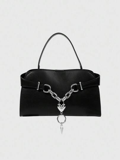 Grunge Punk Women's Solid Color Chain Decor Shoulder Bag
