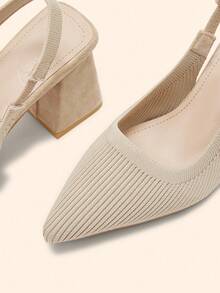 CUCCOO BASICS Women's Fashion Fabric Backstrap Chunky Heel Pointed Toe PU Leather Commuting Slip-On Shoes, Suitable For Dates, Parties, And Vacations For Christmas Spring Shoes - Apricot - View 5