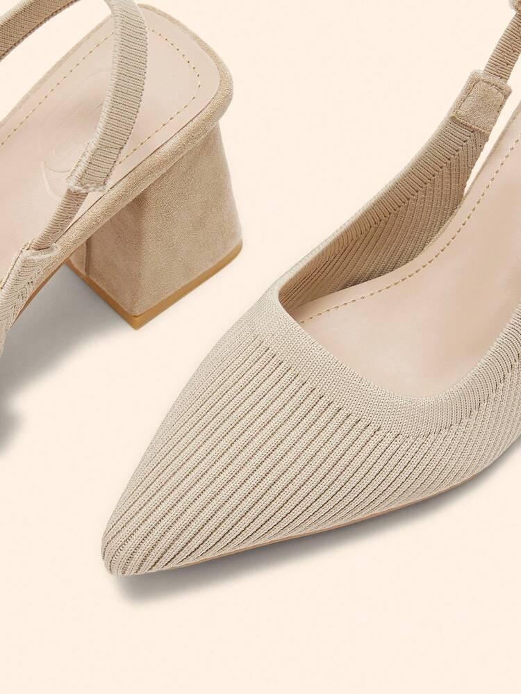 CUCCOO BASICS Women's Fashion Fabric Backstrap Chunky Heel Pointed Toe PU Leather Commuting Slip-On Shoes, Suitable For Dates, Parties, And Vacations For Christmas Spring Shoes