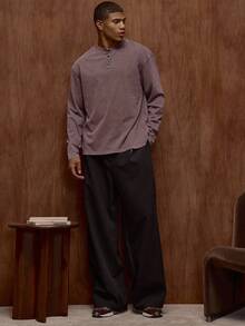 Musero 长袖水洗微褶纽扣宽松T恤 秋冬/春夏 - 咖啡棕 - 查看 1