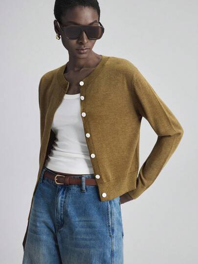 Ontre Cárdigan de manga larga con botones de mezcla de lana para mujer, elegante para la oficina/uso casual, adecuado para ir al trabajo, negocios, fiestas, otoño/invierno