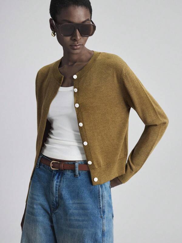 Ontre Women's Wool Blend Button-Front Long Sleeve Cardigan, Elegant Office/Casual Wear, Suitable For Commuting, Business, Party, Autumn/Winter,Cozy Fall And Winter Clothes For Women