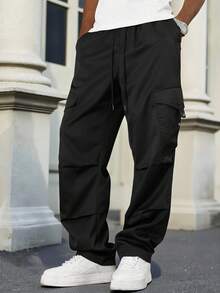 Manfinity CasualCool 男士秋季休闲纯色工装裤 - 黑色 - 查看 5