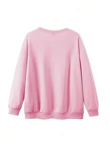 EMERY ROSE Women's Pastel Pink Crew Neck Sweatshirt,God Is Good Print Relaxed Fit Top,Applique Detail,Autumn Smart Casual Attire,Wedding Ninang,Allseason Top - Pink - View 2