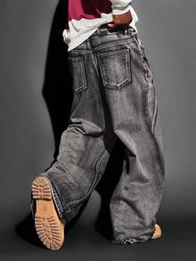 SUMWON Weite Bein Loose Fit Paneelen Baggy Jeans Y2K Streetwear Lässig Jeans Hose mit Kontrastnaht Herbst Winter Mode