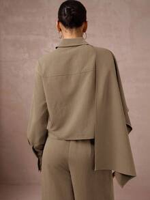 Lumalex 2 件套女式高腰收腰中长款西装外套，带斗篷袖，秋冬装