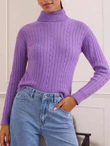 Lilora Neuer schlank geschnittener einfarbiger thermisch gefütterter Rollkragenpullover für Damen, Herbst/Winter - Bordeaux - Übersicht 3
