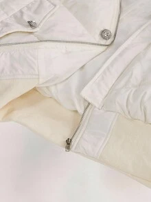 Y2K Amplova 大码冬季外套，纯白色毛绒条纹，带真口袋，百搭返校冬季外套 - 米色 - 查看 11