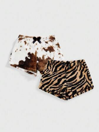 Grunge Punk 2 pièces Short fluffy imprimé léopard style Y2K pour femmes, décontracté