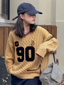 DAZY 青少年女孩日常休闲毛衣，秋季 - 卡其色 - 查看 1