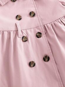 SHEIN Baby Girl Pink Thermal Lined Long Cardigan With Lapel Collar, Autumn/Winter - Pink - View 5