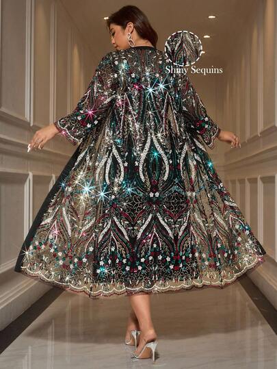 SHEIN Clasi Curvy Plus Size Elegant Two-Piece Suit: Elegant And Romantic Shiny Sequins Coat And Dress, High Quality Sequins, Christmas Set , New Year Set,Saudi National Day Clothing , Saudi National Day Dress, New Year Dress , New Year Women's Clothes , New Year Look ,Long Party Dresses , Elegant Dresses For Party , Curvy Party Dresses,Going Out ,Graduation Dress For Women ,Long Graduation Dress , Graduation Guest Dress , Elegant Long Graduation Dress , Ball Gown , Prom Dresses For Women , Formal Ball Gowns For Women , Prom Dress Plus Size,Sparkly Dress ,Sequin Dress,Night Out,Date Night Outfits Women,Mother Of The Bride Dresses For Wedding,Formal Dresses For Women ,Luxury Dress,Chic Evening Dress ,Black Formal Dress For Women,Mother Of The Bride Dresses For Wedding/Winter