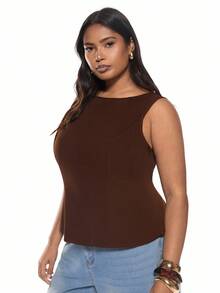 Solavibe Plus Size Minimalist Elegant Black Summer Cinched Waist Camisole And Tank Top,Business Casual Woman Brown Top Women,Back To School