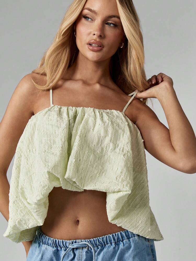 MISSGUIDED Canotta leggera con texture jacquard, con volant, corta, adatta per l'estate, le vacanze, i festival, casual ed elegante, stile cottage, estetica Y2K, fluida