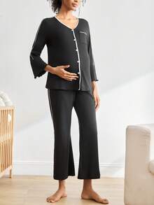 Moonlight&Mama 休闲时尚哺乳上衣和裤子孕妇家居服、秋季服装、舒适服装 - 黑色 - 查看 1