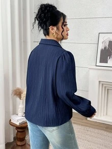 Modelyn Plus Size Casual Solid Color Puff Sleeve Shirt