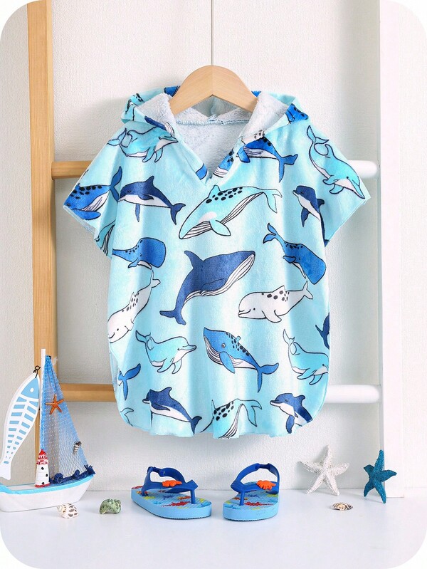 SHEIN غطاء شاطئ بتصميم كرتوني للأطفال الرضع الصبيان،جميل وكاجوال، مناسب لرحلات الصيف والشاطئ