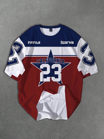 Manfinity Sporsity T-shirt décontracté à manches courtes pour homme, grande taille, à la mode, avec imprimé numérique contrasté et couleur contrastée