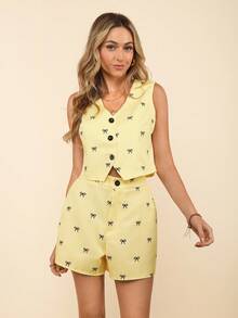 Coeurva Butter Yellow Women Two Pieces Outfits For Daily Wear Island Vacation Outfits - Yellow - View 3