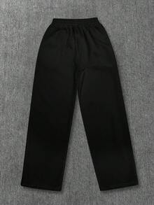 INAWLY Women's Rhinestone Graphic Print Pants, Casual Straight Leg Comfortable Trousers Suitable For Daily Wear - Black - View 2
