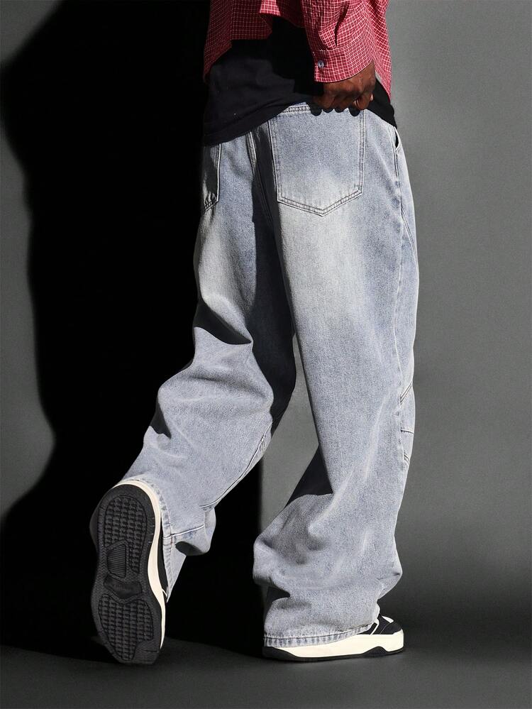 Wide Leg Biker Denim With Curved Panel Design