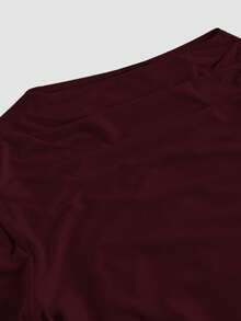 SHEIN MOD Crew Neck Ruched Flare Sleeve Cinched Waist Asymmetric Hem Burgundy Versatile T-Shirt,Red Top,Fall,Fall Clothes For Women