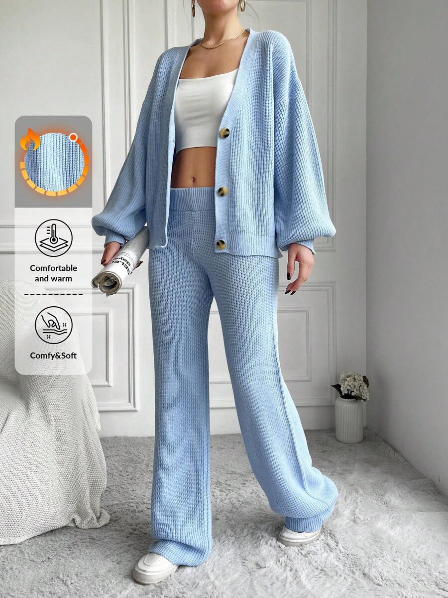 EURMUSE Women's Solid Color Sweater 2pcs Set - Baby Blue - View 1