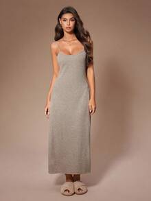 Lazeform 女士休闲针织长袖系带睡袍和无袖睡裙两件套，秋冬长款睡衣套装，女士两件套家居服，罗纹家居服，舒适套装 - 摩卡棕 - 查看 9