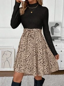 SHEIN Frenchy 小碎花印花立领系带下装和上装双色 A 字形花卉印花连衣裙