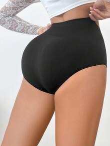 SHEIN 6pcs/Pack Women's Comfortable High Waist Seamless Briefs - Black - View 7