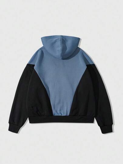 Street Life Sudadera con capucha de ajuste holgado con bloqueo de color y forro térmico grueso para hombre