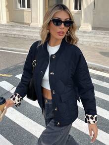 Serisse 女士休闲绗缝保暖夹克，秋冬 - 藏蓝色 - 查看 5