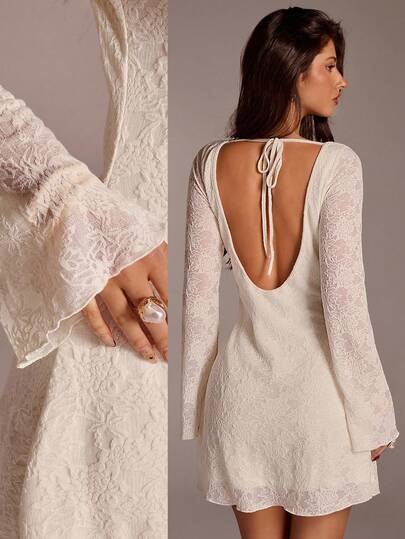 Avantive 女式复古露背长袖迷你连衣裙