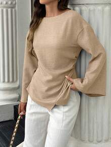 EMERY ROSE Women's Casual/Office Bell Sleeve Solid Color Blouse