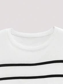 Open Phase STONE DISTRICT Men's Striped Short Sleeve Knit Sweater Top T-Shirt Spring To Summer - White - View 4