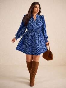 Elaquor Plus Size Women Casual Long Sleeve Waist Cinched Dress, Casual Dresses For Women, Versatile Casual Dress For Everyday Wear/Fall/Winter Blue Dress Women Shirt Dress - Navy Blue - View 4